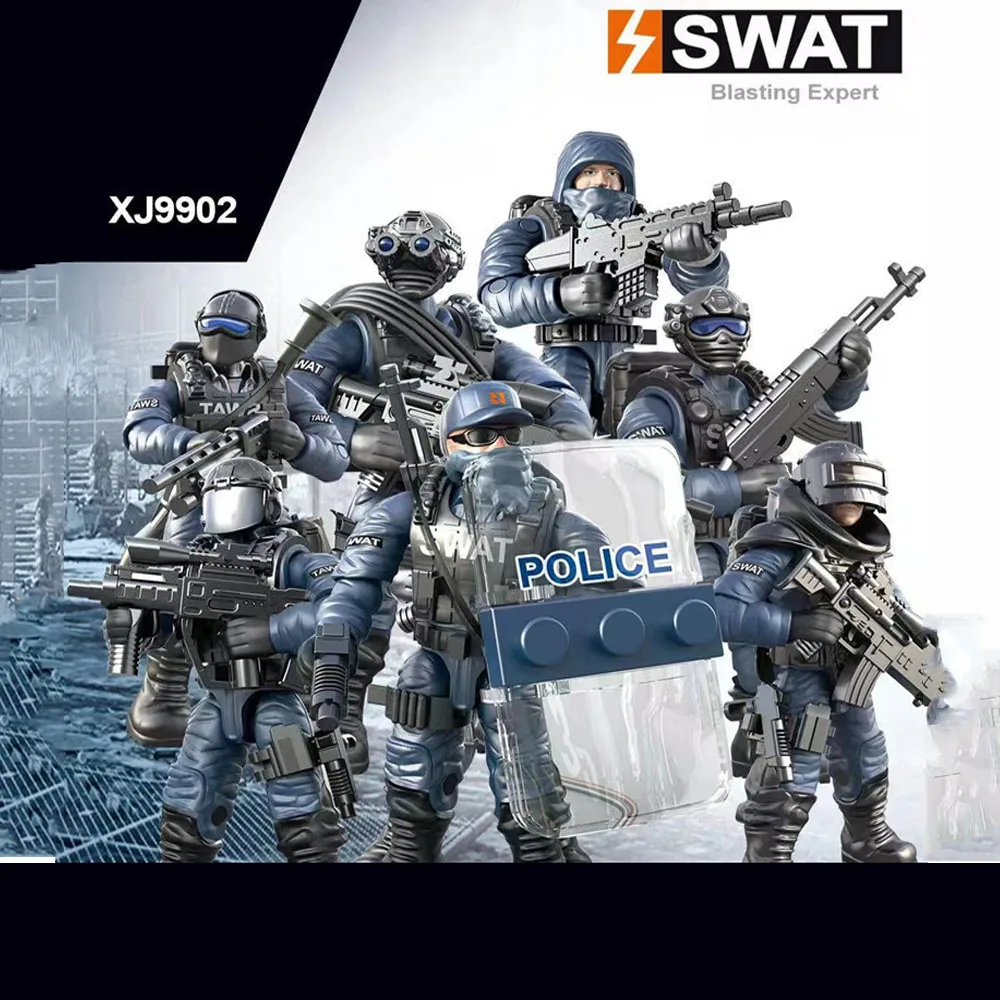

1:36 Scale Super Police Action Figures Swat Special Forces Mega Block Commando Weapon Building Bricks Toys For Boys Gifts