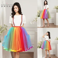 new women rainbow tutu short skirt 5 layers soft tulle tutu crinoline underskirt girls cosplay costumes skirts high elastic band