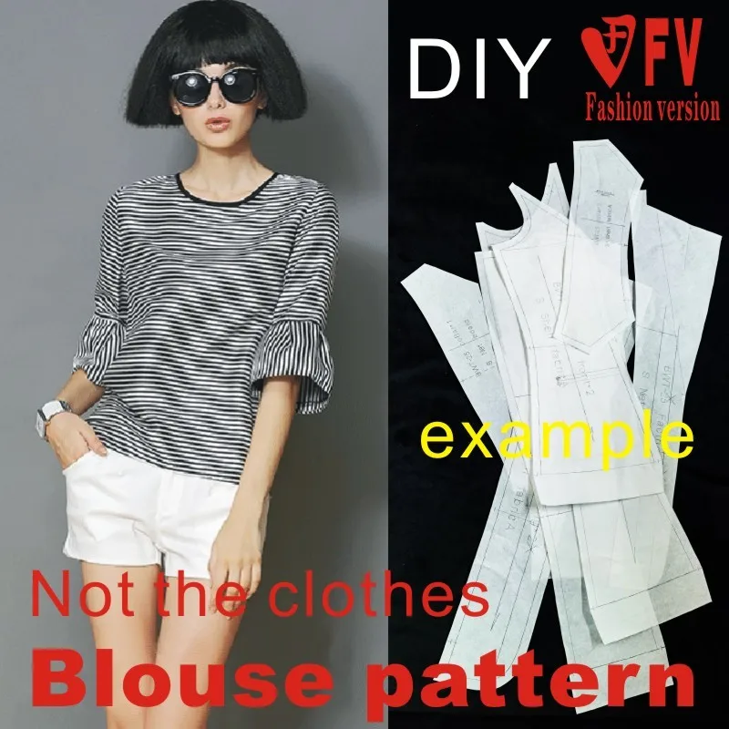 

Одежда «сделай сам» с узором для женщин в виде листка лотоса рукава Круглый воротник небольшой рубашка для резки рисунки 1:1 узор физической ...