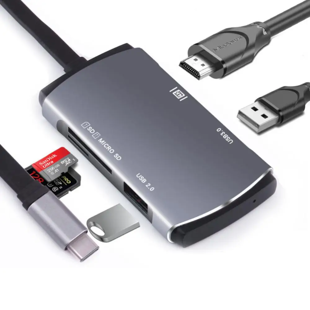 

Adapter Extensor Usb3.0 Computer Accessories Hdmi--compatible 5 Port Usb-c To 4k For Laptop Macbook Pc Office Tools Splitter Hub