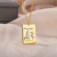 vintage initial letter necklace for women men stainless steel art old english a z letter pendant necklace aesthetic choker