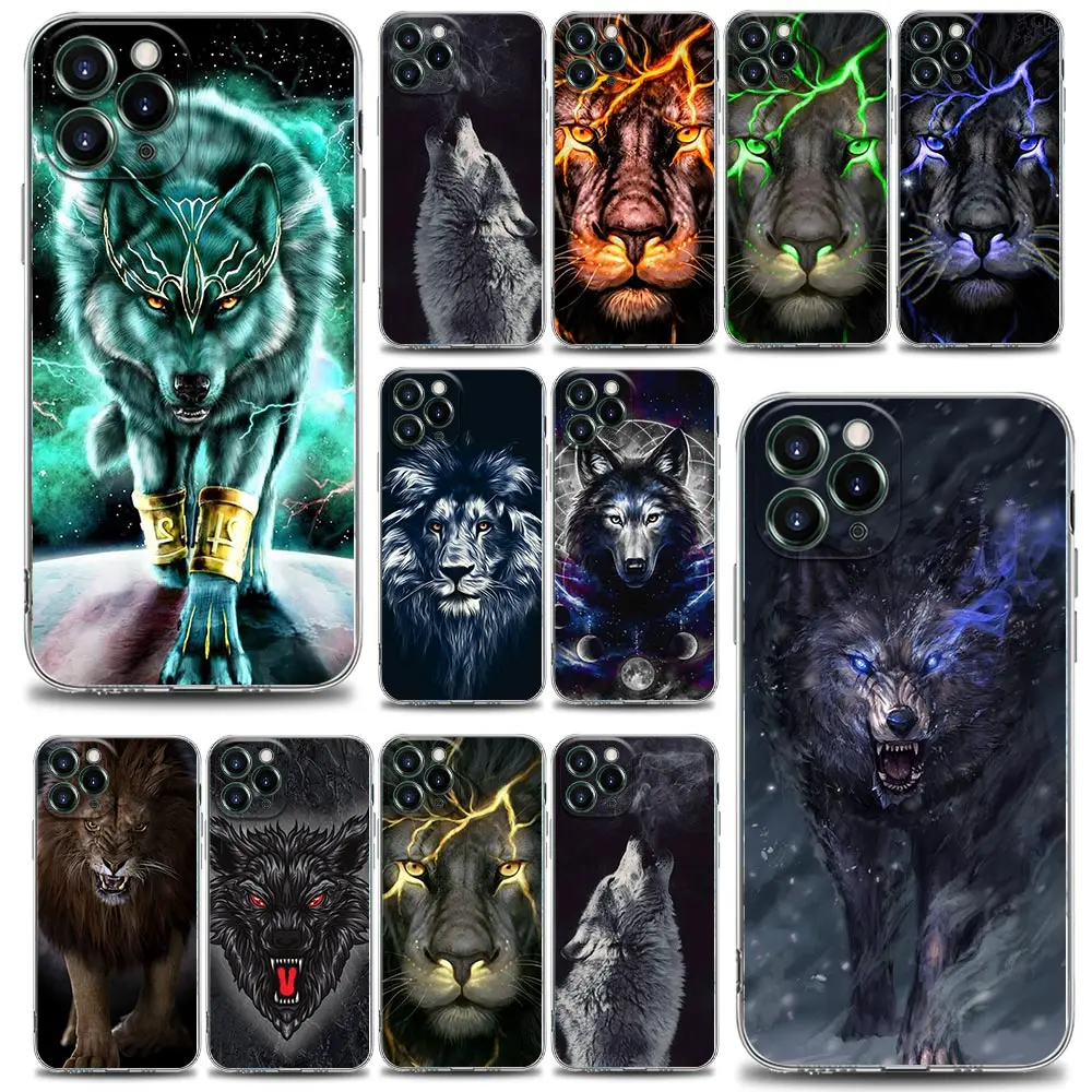 

Clear Phone Case for iPhone 11 12 13 Pro Case Max 7 8 SE XR XS Max 5 5s 6 6s Plus Soft Silicone Cover Animal Wolf Lion