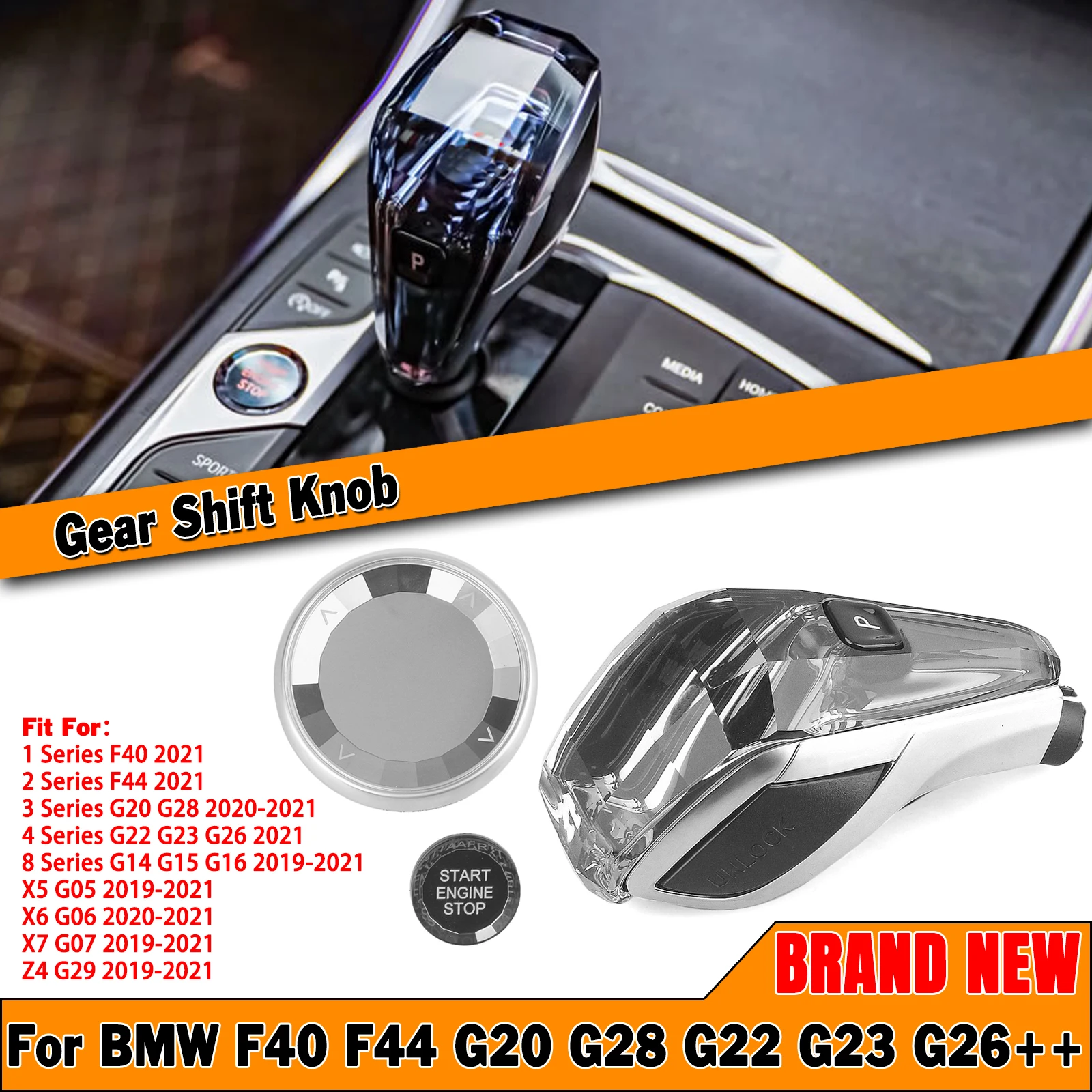 

Luxury Crystal Car Gear Shift Head Knob Shifter Engine Button Cover For BMW G20 G22 G28 G23 G26 G29 F40 F44 G Chassis 2019-2021