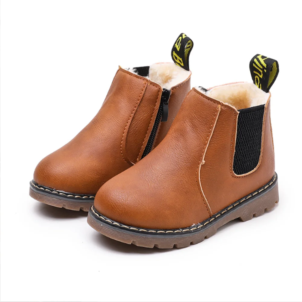 

Children Snow 2023 Autumn Winter Cotton Shoes Boys Girls Waterproof Non-slip Ankle Boots Kids Leather Boots Fashion
