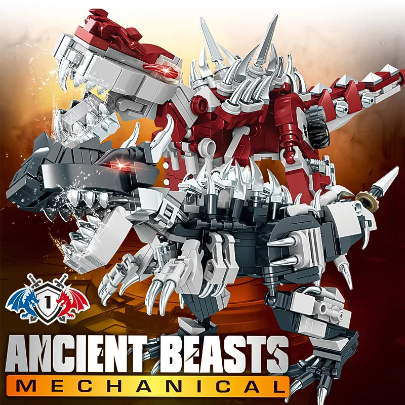 Children's puzzle toy assembly model gift dinosaur series mechanical velociraptor versatile building blocks