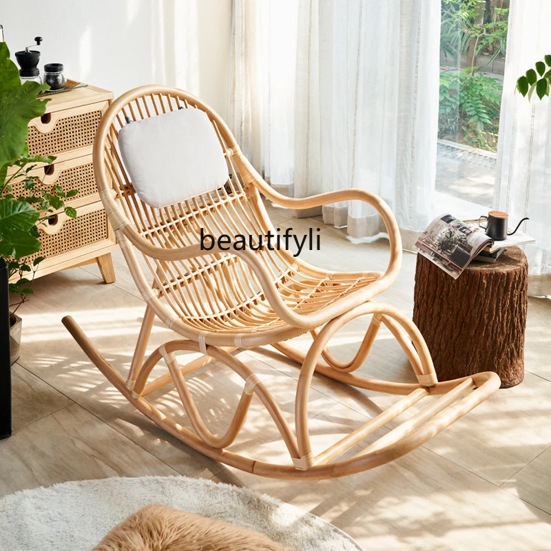 

zqReal Rattan Rocking Chair Nordic Rattan Home Leisure Rattan Chair Balcony Rocking Chair