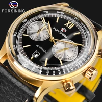 forsining 2022 classic golden concave glass calendar two dial display fashion shanghai movement mens mechanical automatic watch