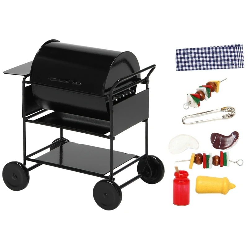 

1:12 Doll House Diy Barbecue Car + Barbecue Accessories Miniature Doll House Food Mini Barbecue Doll Decoration Toys Children To