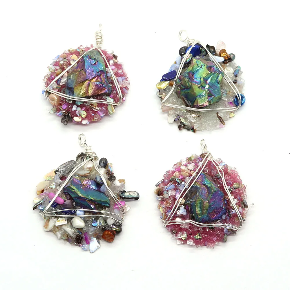 Подвеска из натурального камня асимметричный круглый цветной кристалл 40x52 мм