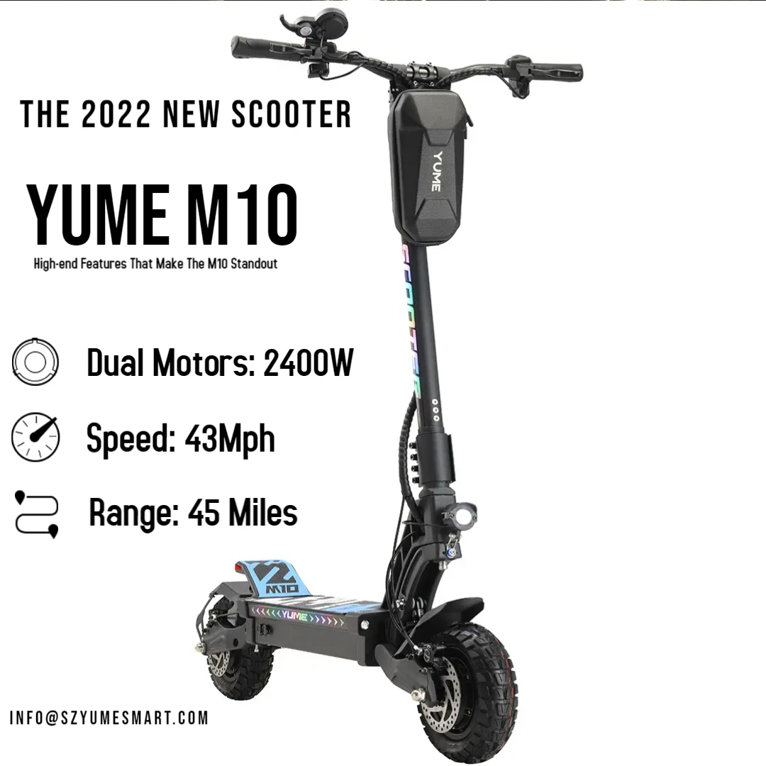 

[Hot Product] YUME M10 2022 New Arrival Smooth Rides Adult Dual Motor 60v 2400w Folding E Scooter Practical Facility