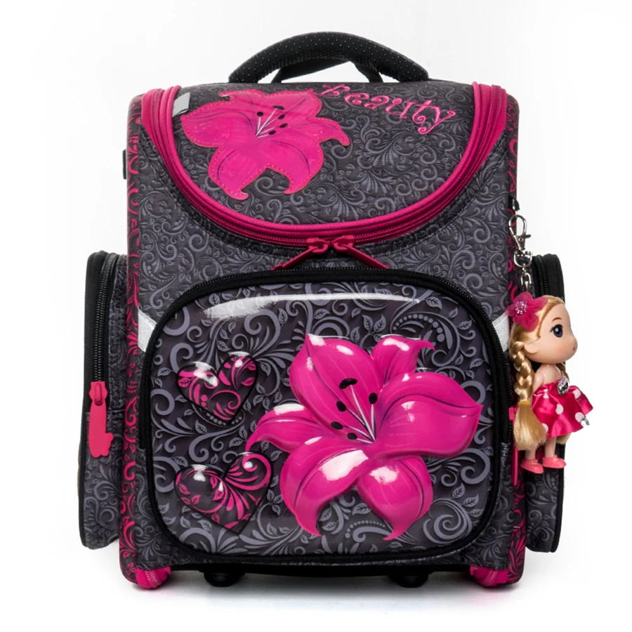 Детские брендовые школьные ранцы для девочек 3-160 с цветочным узором, 3D ортопедический рюкзак, детские складные школьные сумки с мультиплика...