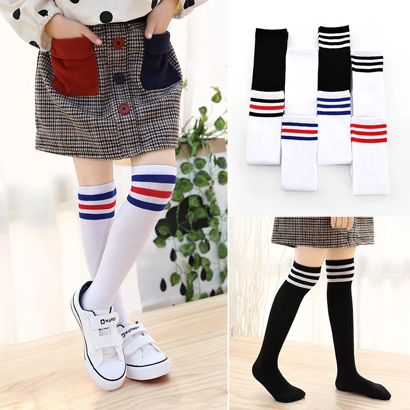 

boys girls kids Socks Cotton student long socks baby child stripe over Knee High Socks Football stocking infant knee high socks