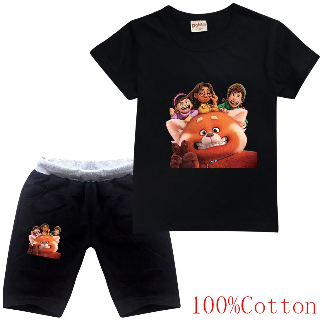 

2022 New Disney Turning Red Summer Baby Boy Clothes Cartoon Girls Top Short Sleeve T-Shirt + Casual Shorts 2 Piece Set