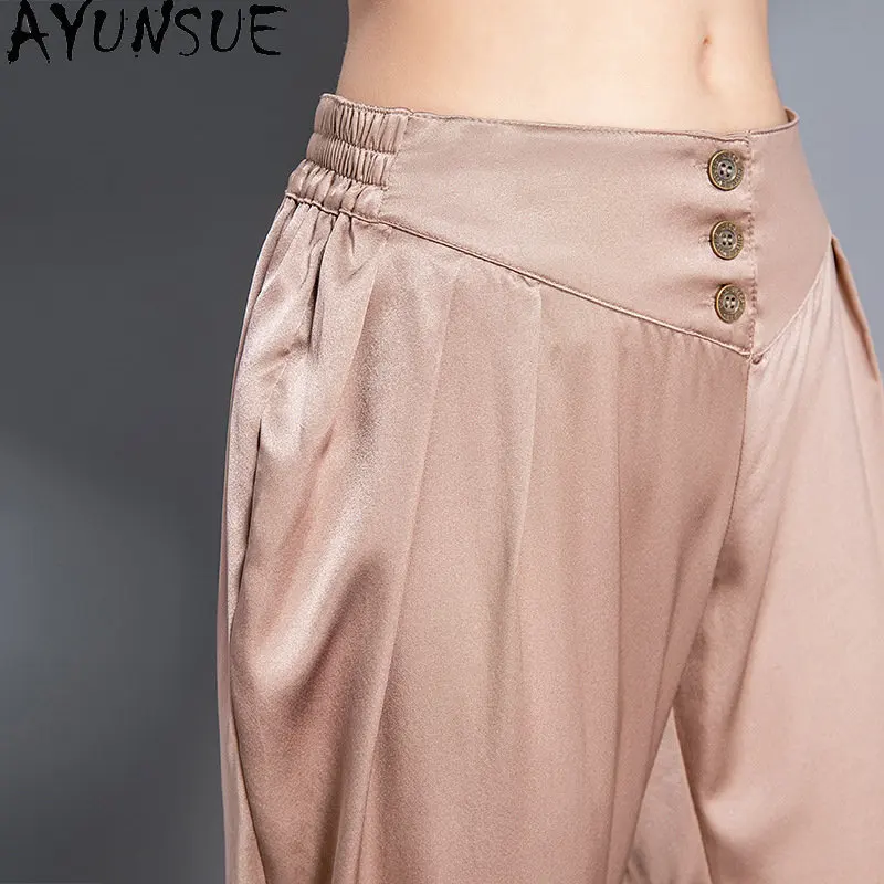 2023 Spring Summer Women Pants High Waist Casual Trousers 95% Mulberry Silk New Pants Woman Clothes Harem Long Pants Pantalones