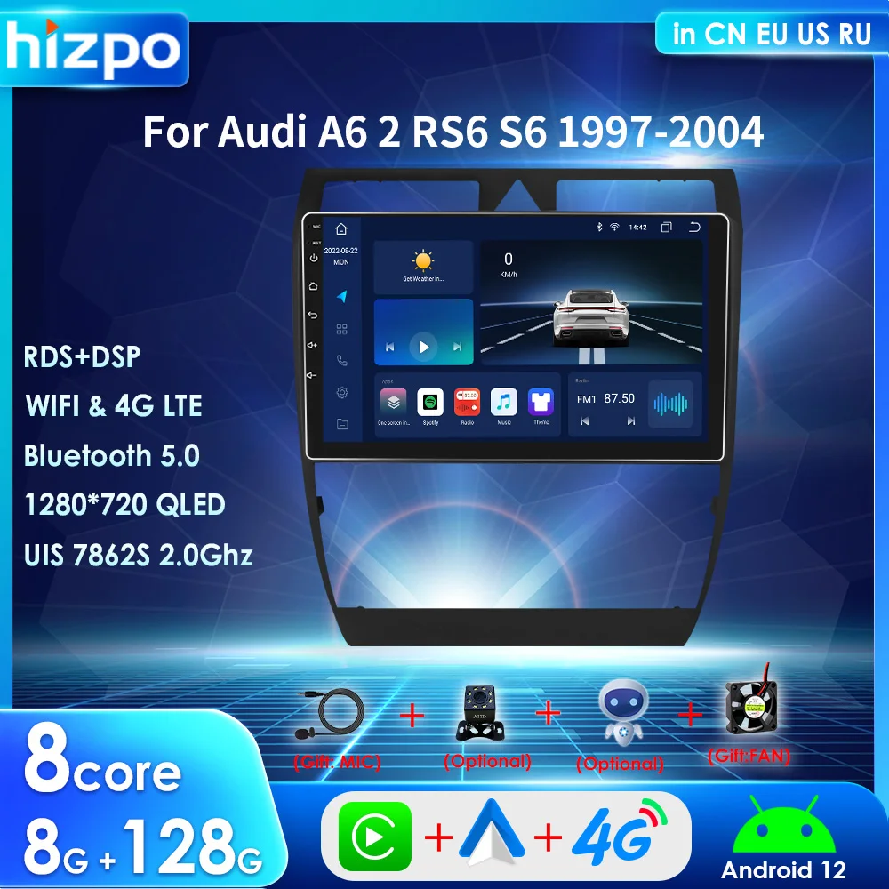 

Автомагнитола Hizpo 2DIN для Audi A6 2 RS6 S6 1997-2004 Android UIS7862S мультимедийный плеер GPS стерео BT SWC RDS DSP NODVD