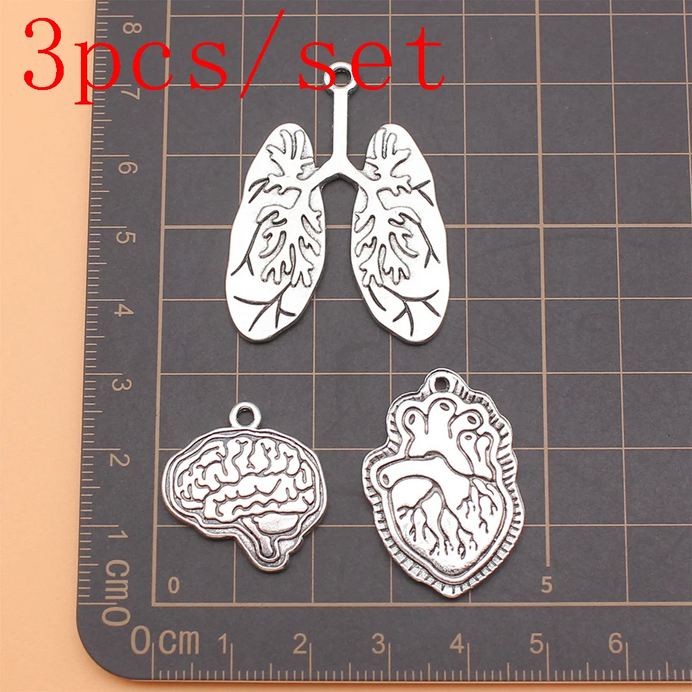 

3pcs/set Heart Brain Lungs Charms Jewellery Making Supplies Components New In