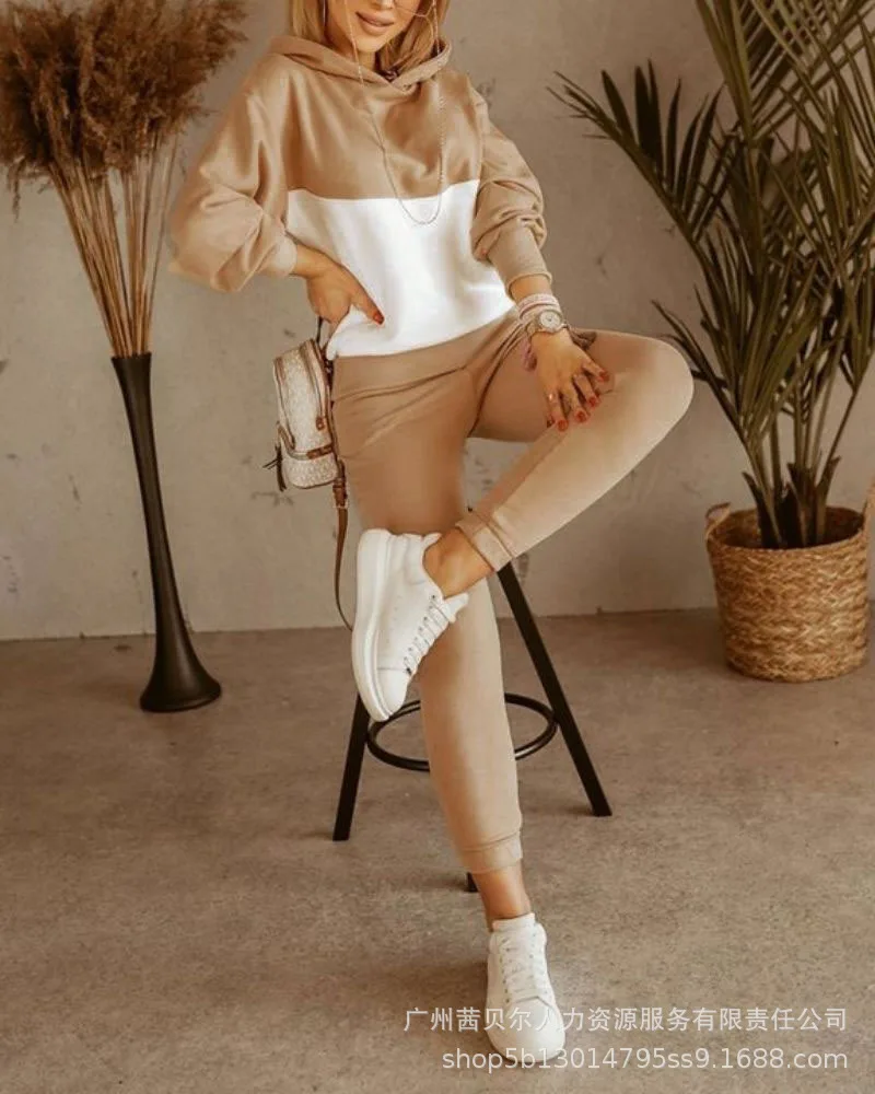 

Color-blocking Back Hollow Top + High-waist Slim-fit Pants Suit Women Autumn 2021 New Fashion Casual Pants Suit