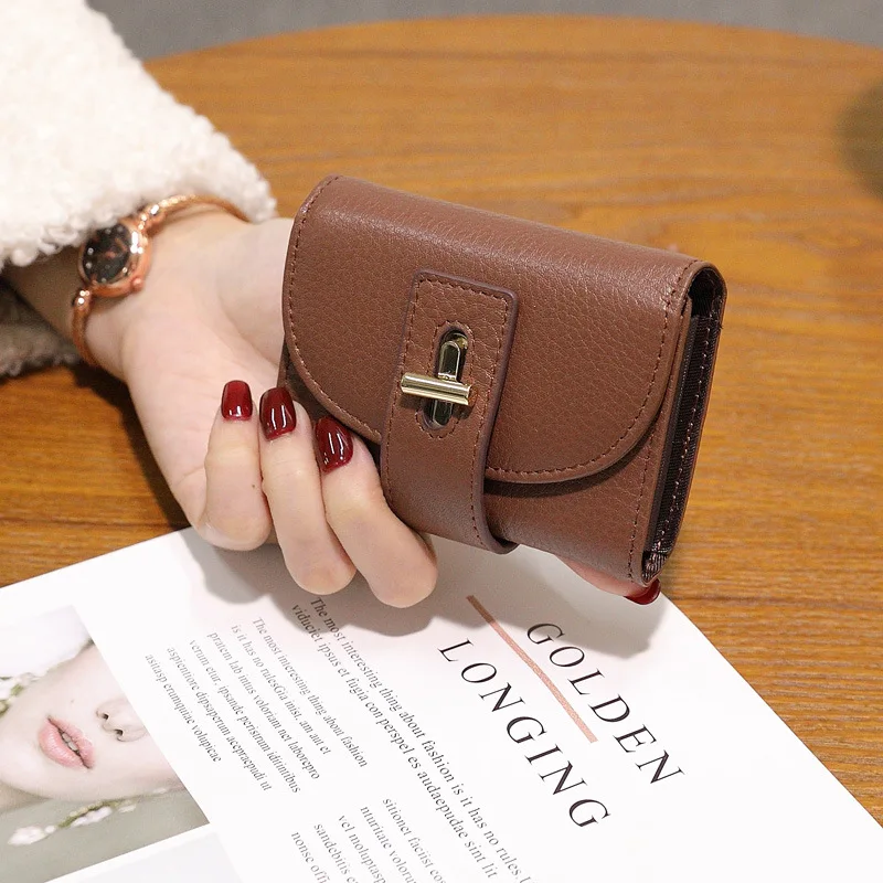 2023 New Genuine Leather Card Holder Fashion Turnlock Design Women Business Credit Card Bags Excellent Cowhide Cards Organizers