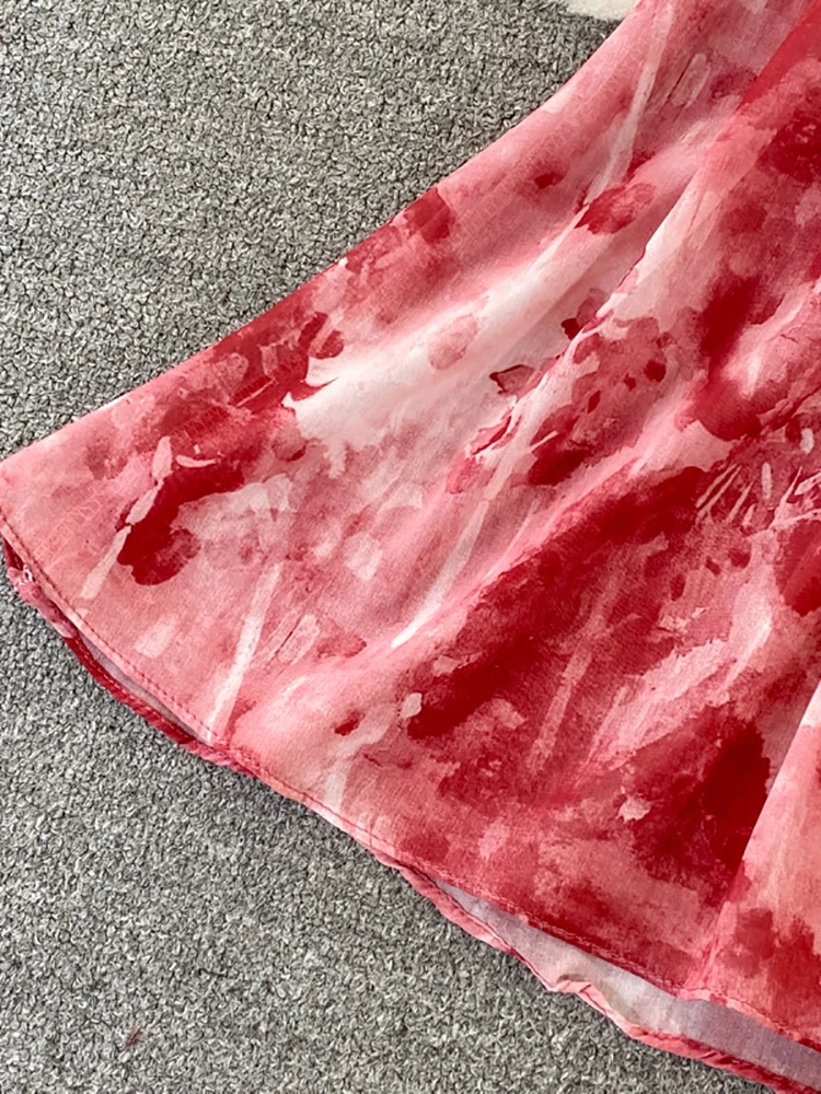 Женское винтажное платье макси с воланом длинное принтом воротником-стойкой и