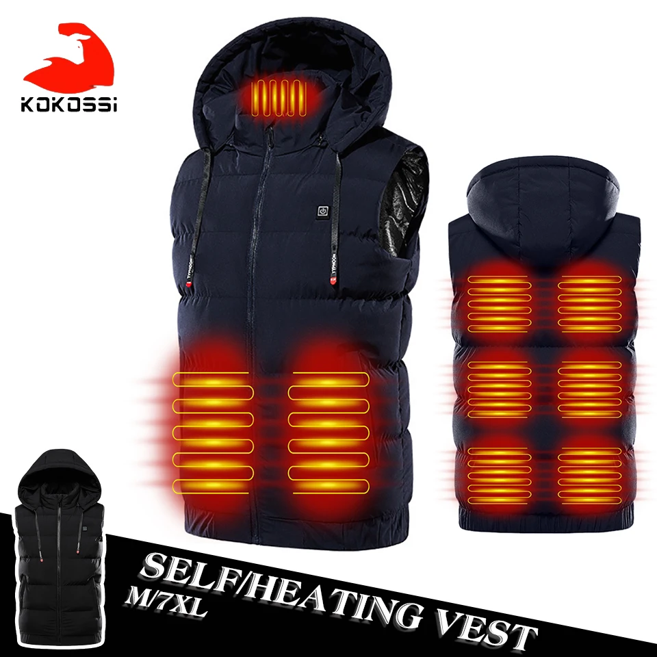 

KoKossi Winter Outdoor Unisex Nine-zone Smart Heating Clothing Vest Waistcoat Warm Back Safe Windproof Neck Self-heating Hooded