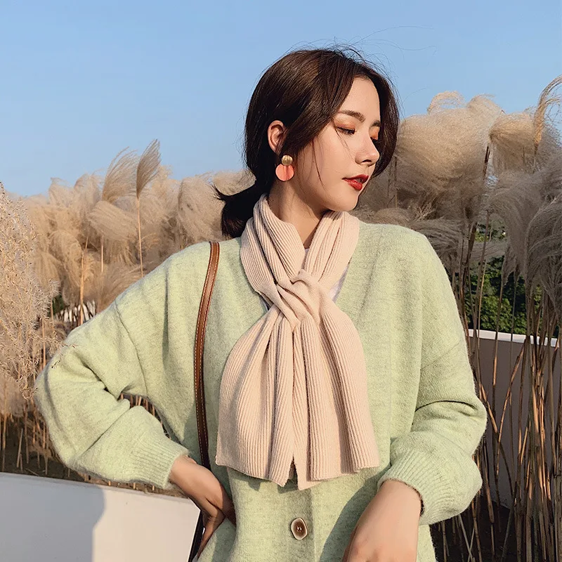 

Women's Stole Solid Color Wool Scarf Student's All-match Knitted Warm Thickened Muffler Autumn Winter Cross Scarves