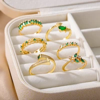 romantic zircon green geometric open ring for women adjustable sweet drip oil enamel metal finger rings party jewelry gift