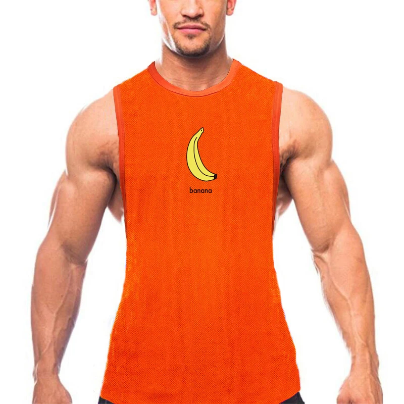 

Mens Bodybuilding Running Vest New Banana Graphic Printing Gym Workout Muscle Sleeveless T-Shirt Mesh Breathable Sports Tank Top