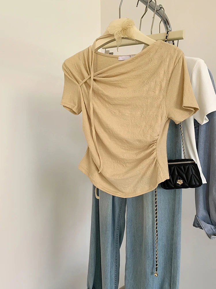 Французский sle Pure Desire милая и Пряная текстура футболка с коротким рукавом женская