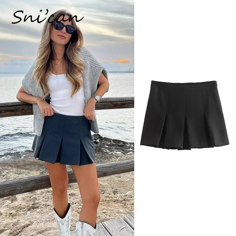 Solid Black Pleated Skirt Shorts Women Fashion Spring A Line High Waist Uniforms Costume Harajuku Kawaii Casual Ladies Bottom