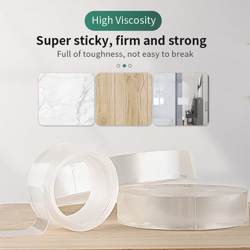 

1/3/5M Double Side Waterproof Nano Adhesive Gecko Tapes Cleanable Kitchen Bathroom Supplies Reusable Transparent and Traceless