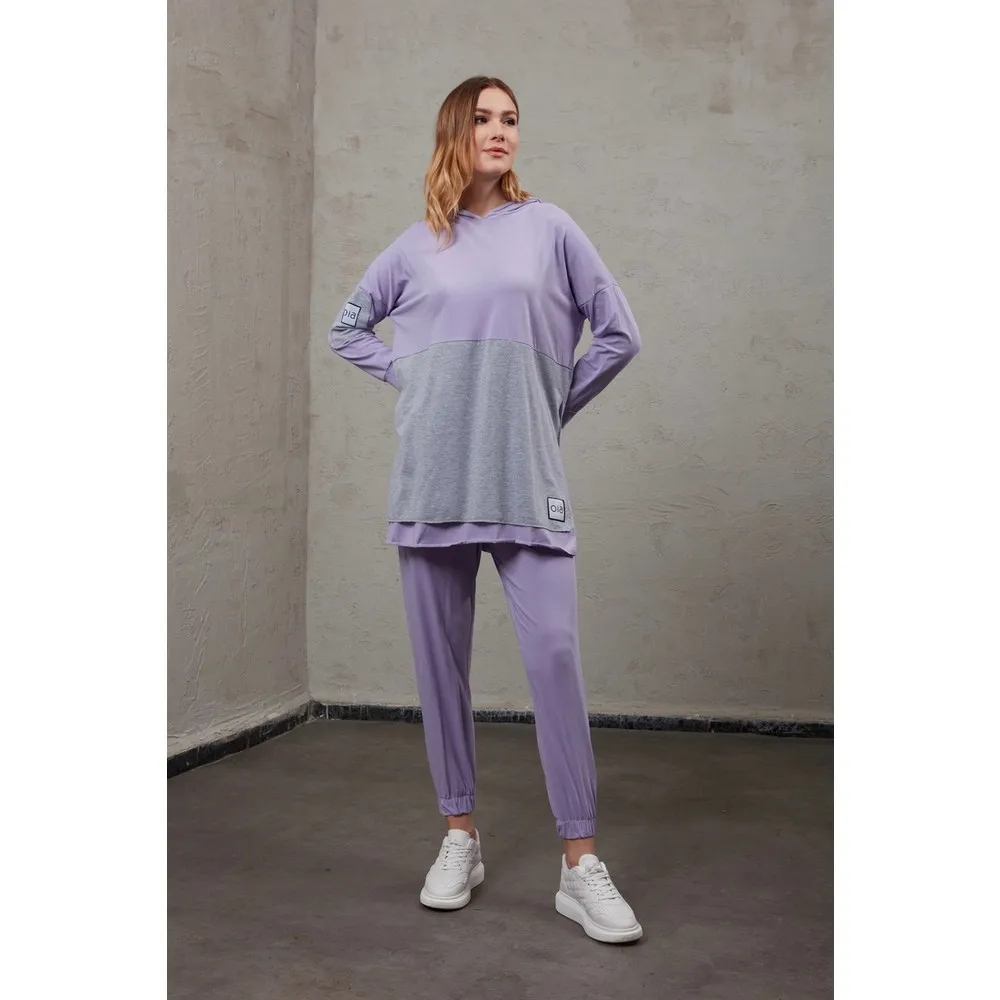 

Dorlie Lilac S-19184 Dorlie Fine Cotton Double Color Long Bottom Top Tunic Pants Tracksuit Suit