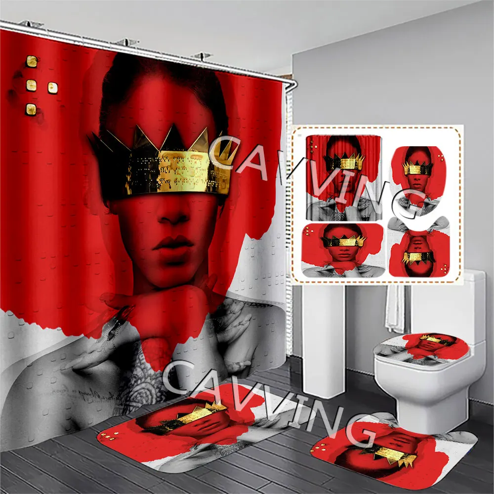 

Singer R-Rihanna 3D Printed Shower Curtains Waterproof Bathroom Curtain Anti-slip Bath Mat Set Toilet Rugs Carpets F03