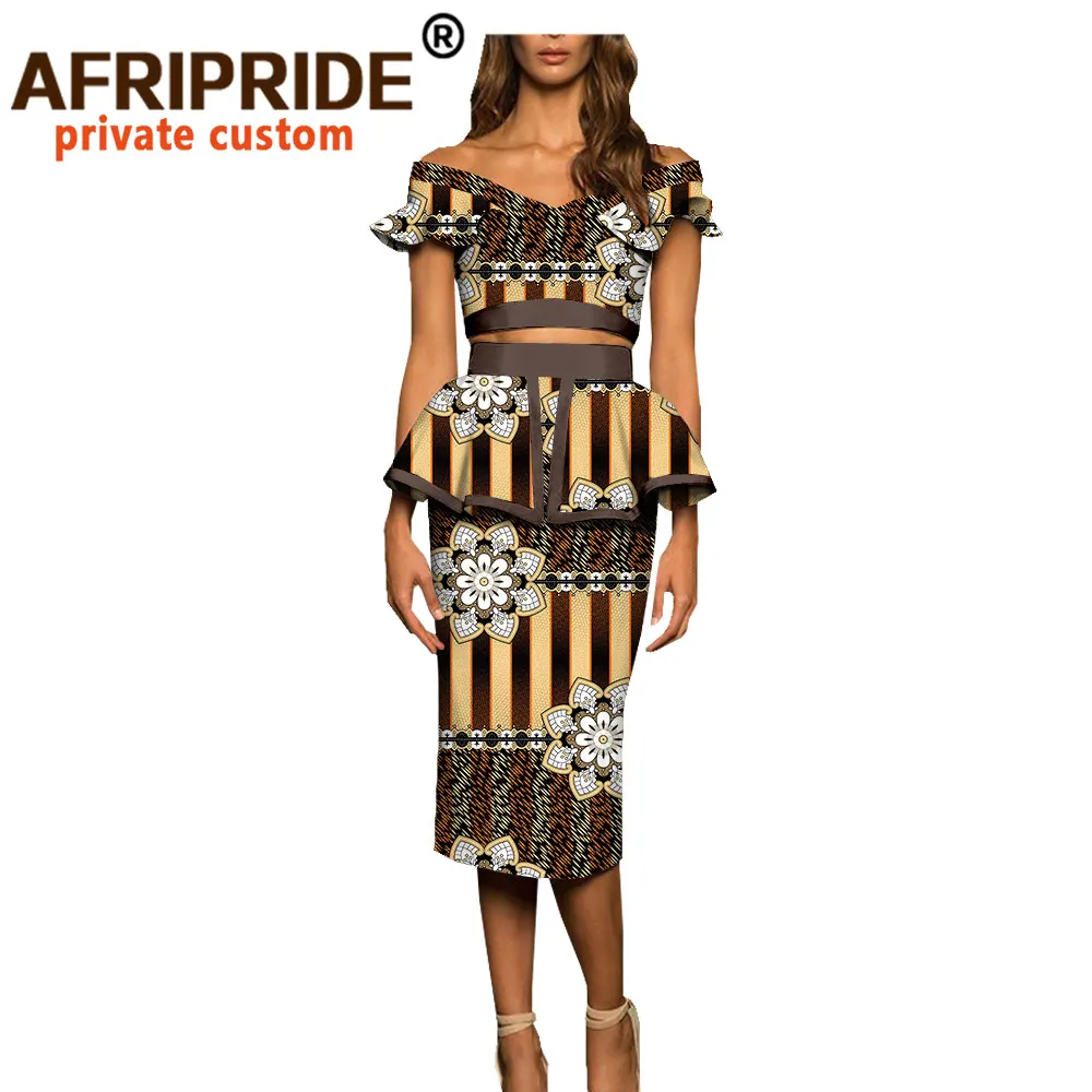 2022 African 2 Piece Outfits for Women Top and Skirt Set Print Dashiki Plus Size Holiday Off Shoulder Dashiki AFRIPRIDE A1926006