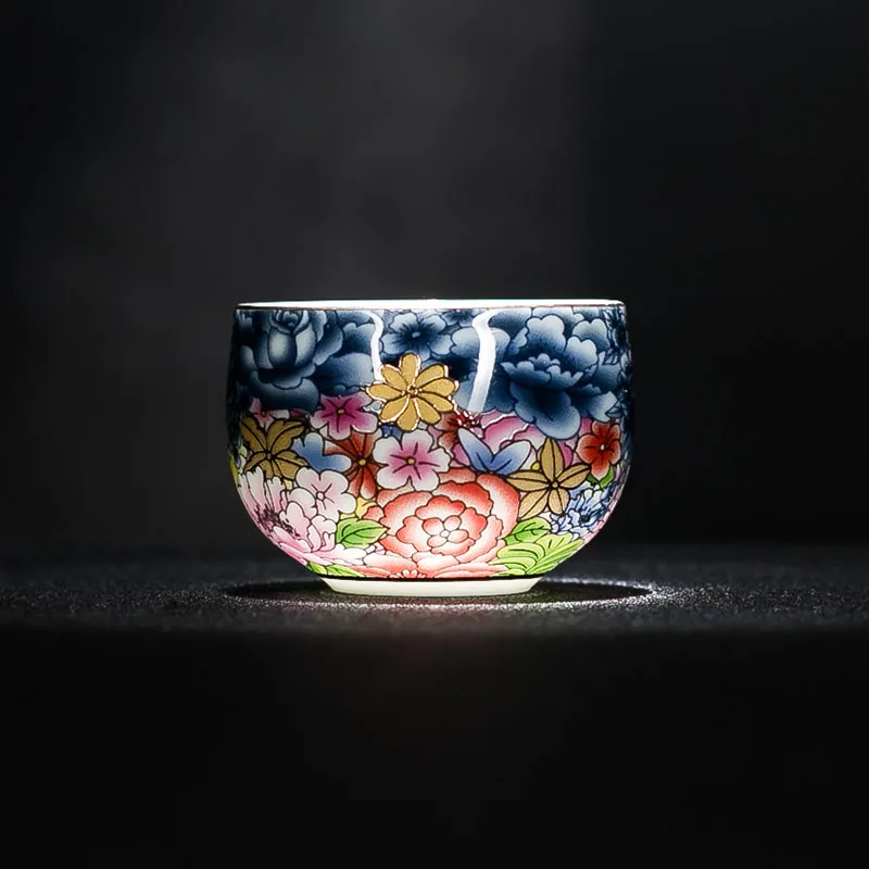 

Ceramic porcelain color enamel handpainted gold line handleless teacup