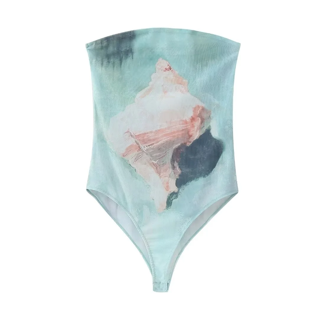 

Женское цельнокроеное боди из тюля с принтом, без рукавов, шикарная Женская одежда, Новинка лета 2023