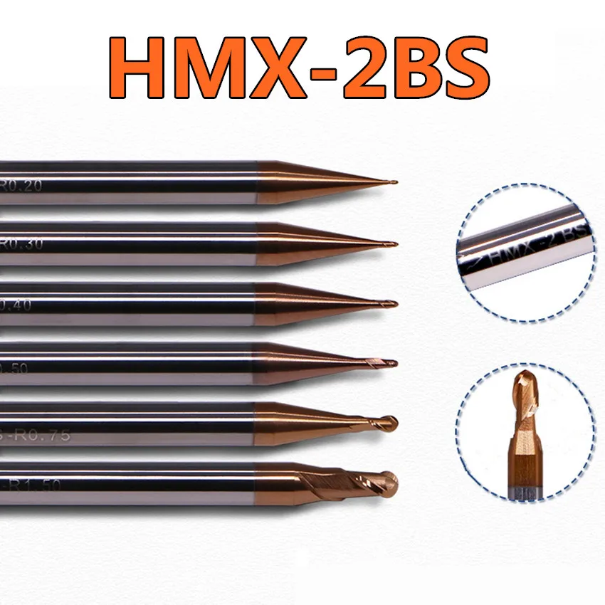 

ZCC.CT HMX-2BS-R0.80/HMX-2BS-R0.90/HMX-2BS-R1.00/HMX-2BS-R1.25/HMX-2BS-R1.50 Two Flute Micro diameter Ball End Mills 1pcs/box