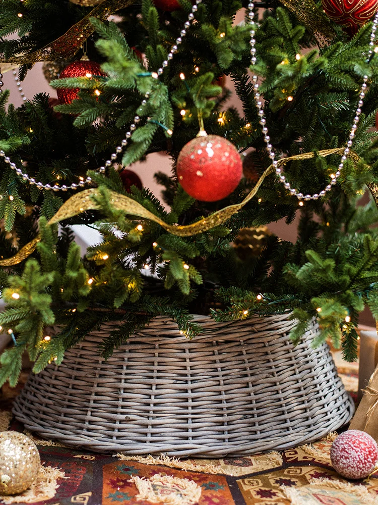 

Christmas-Tree Skirt Matching Base Handmade Art Wicker Christmas Decorations Home Scene Layout
