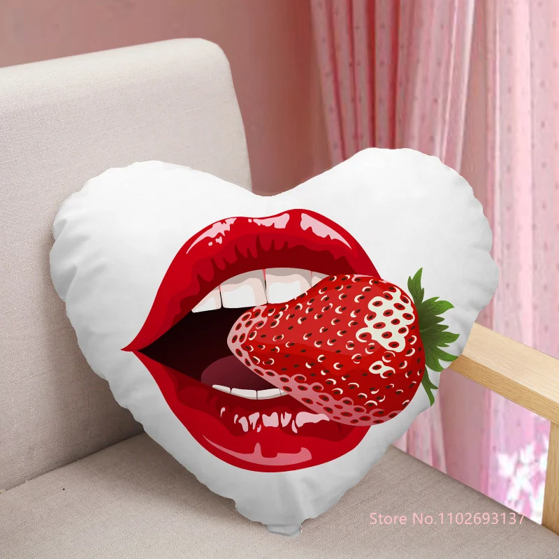

Strawberry Garden Heart Shaped Pillow Case For Sofa Custom Pillow 41x36cm 47x42cm Decorative Gift Satin Fabric Not Fade