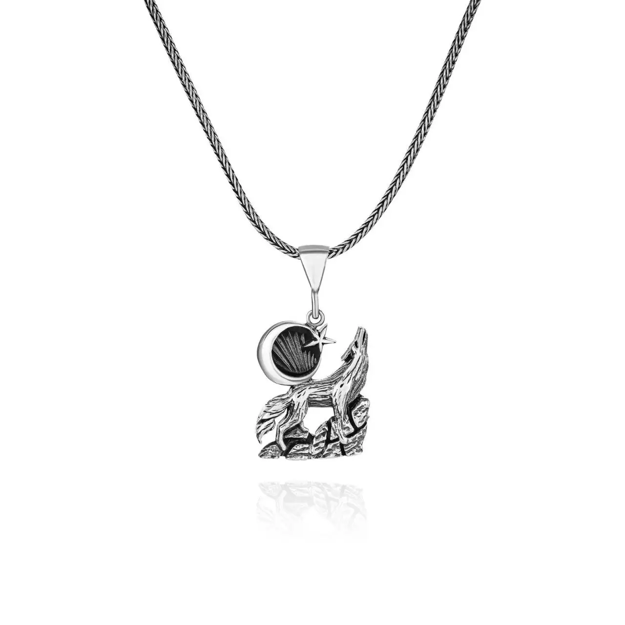 Gray Wolf Moon Star 60 cm 925 Silver Necklace