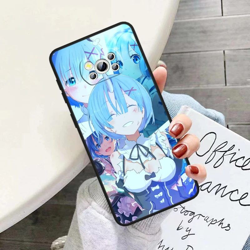Аниме Rem Cute для POCO X6 M6 C55 C50 C40 C3 F5 F4 F3 M5 M4 4G 5G GT Pro силиконовая черная искусственная