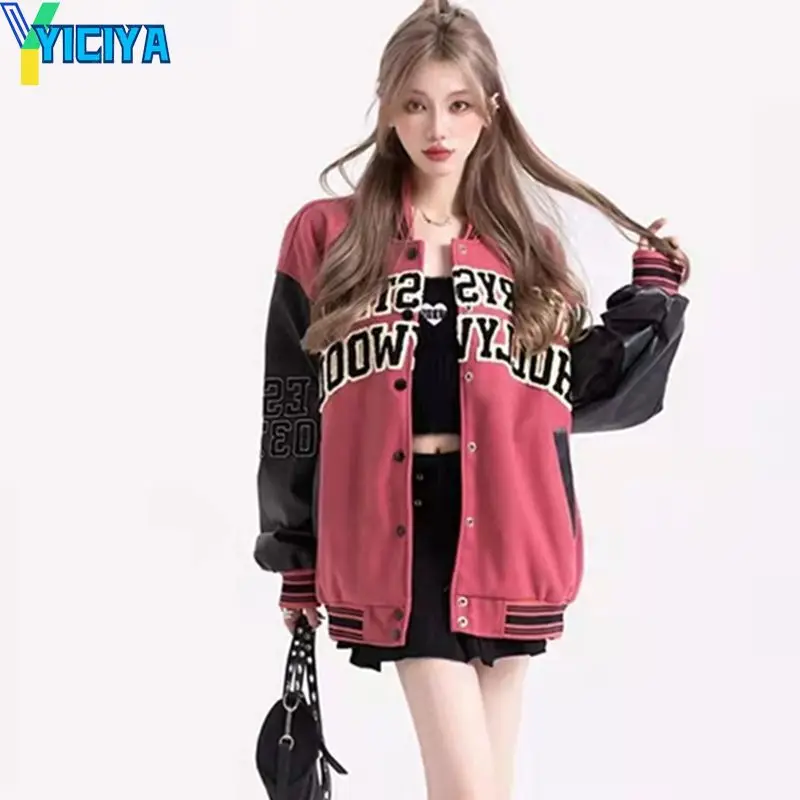 

YICIYA Women's Autumn Winter Jackets 2023 Harajuku Retro Baseball Coats Casual Y2k Streetwear Jacket Top Hip Hop Female Clothing