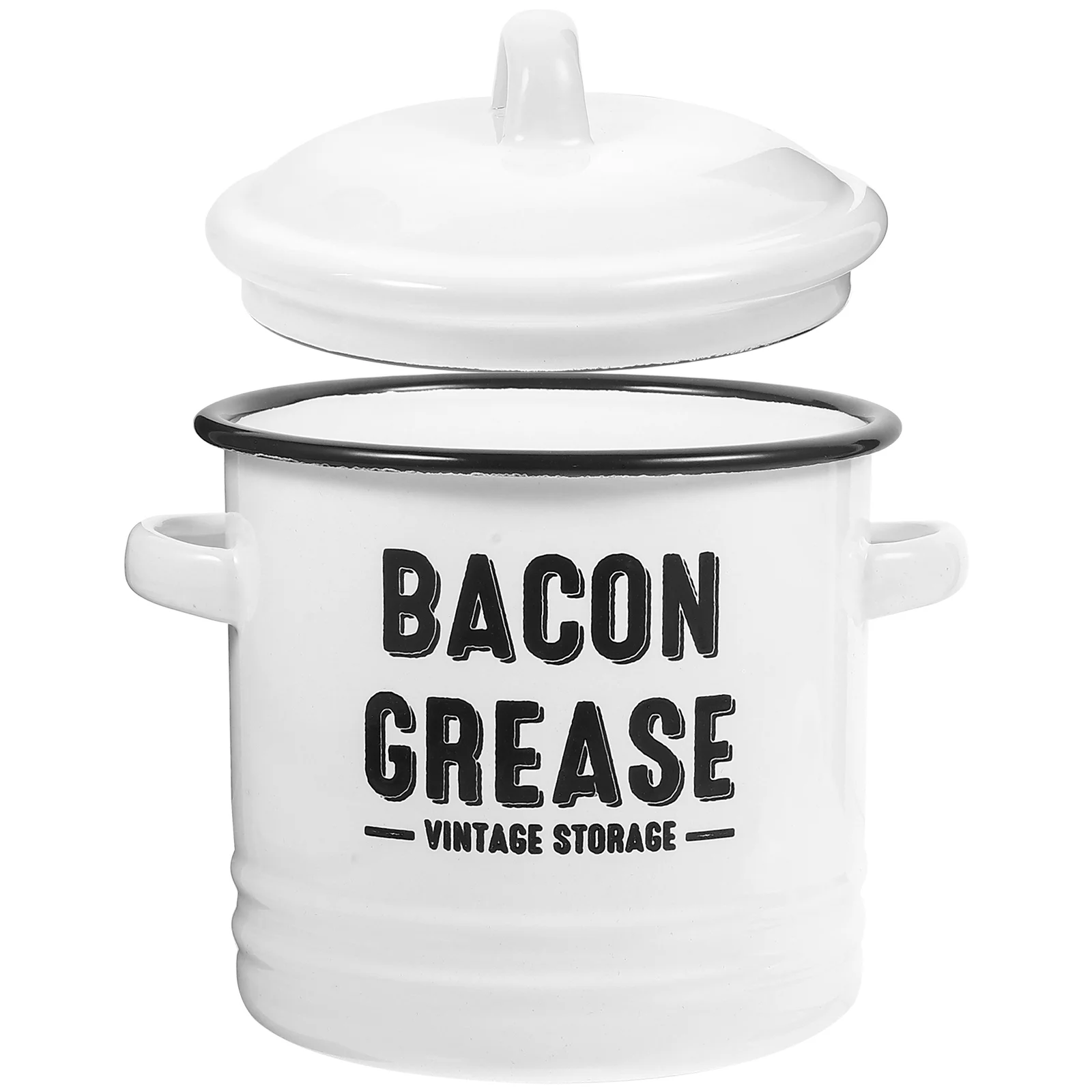 

Lard Can Enamel Pan with Handle Vintage Cooking Pot Bacon Grease Container Household Stockpot