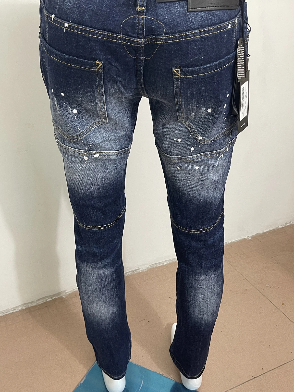 Spring 2023 new jeans men's D2 jeans slim-fitting micro-spring wash dark blue lettering tide tide stitching fashion A601
