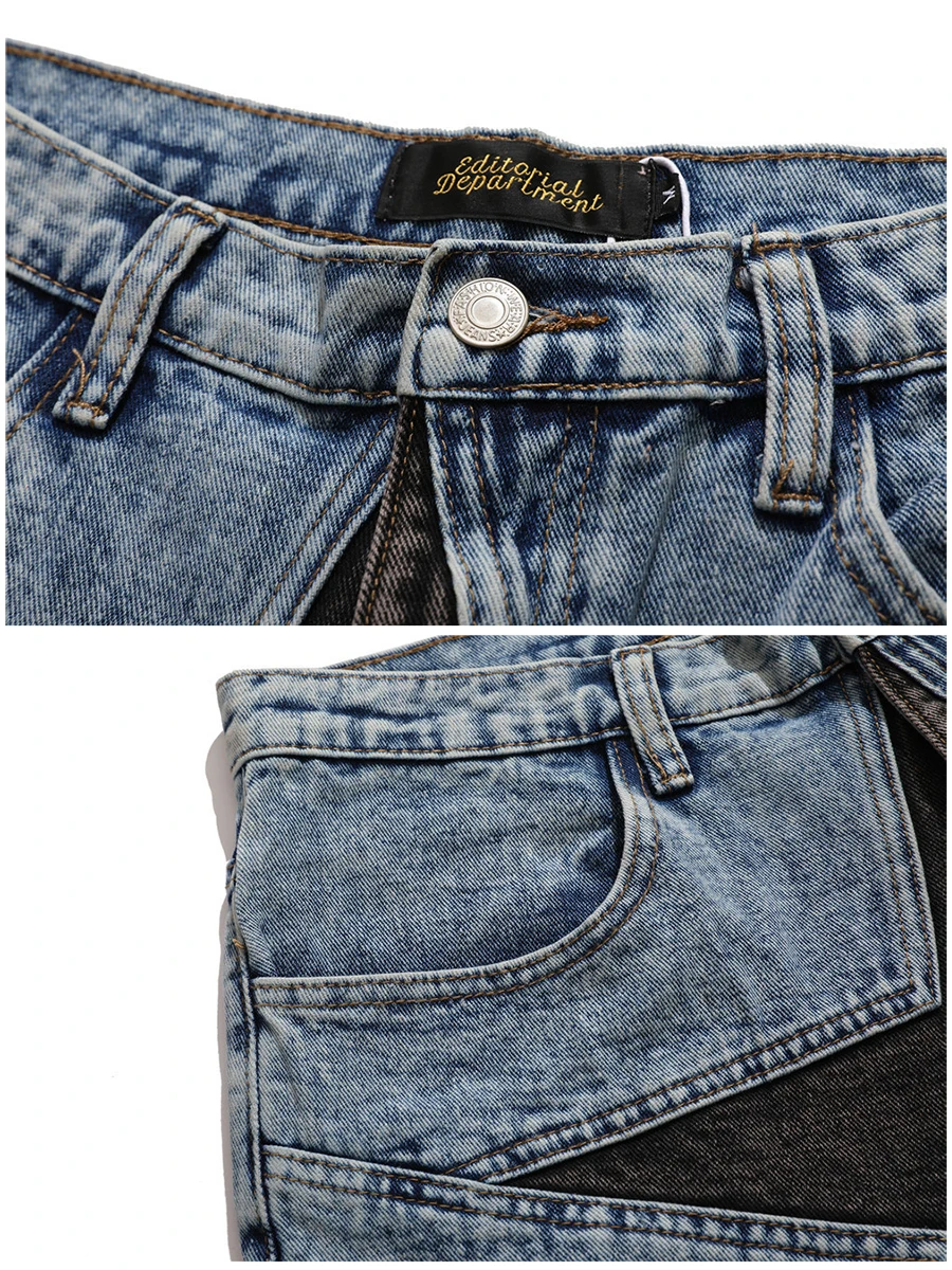 Summer Shorts Star Patch Embroidered Denim Shorts Men's Harajuku Street Hip-hop Stitching Loose Casual Jeans Oversized Shorts