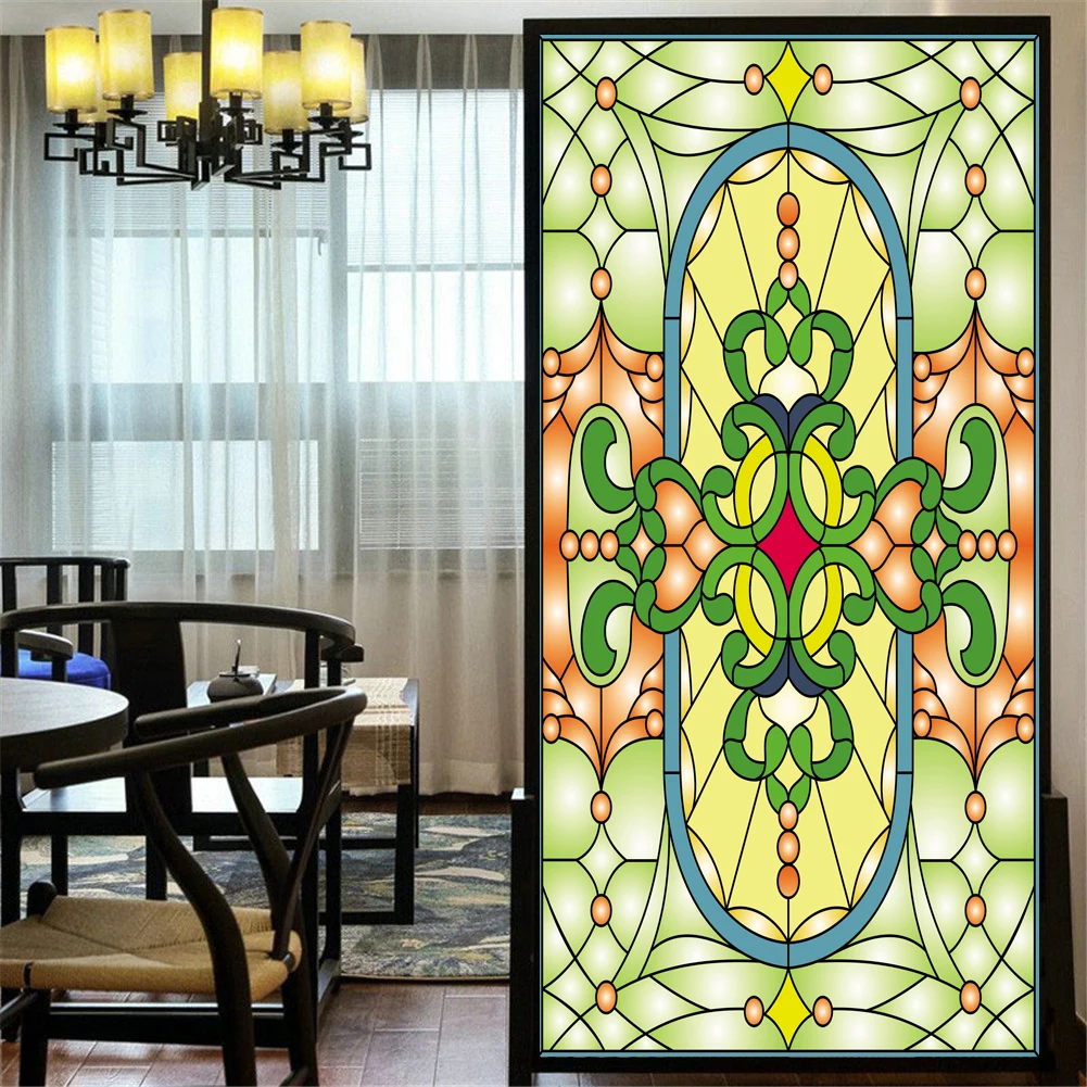 Пленка для окон с эффектом стекла в стиле церковного витража "Privacy Windows Film Decorative Church Style Stained Glass Window Stickers No Glue Static Cling Frosted cling 36 on".