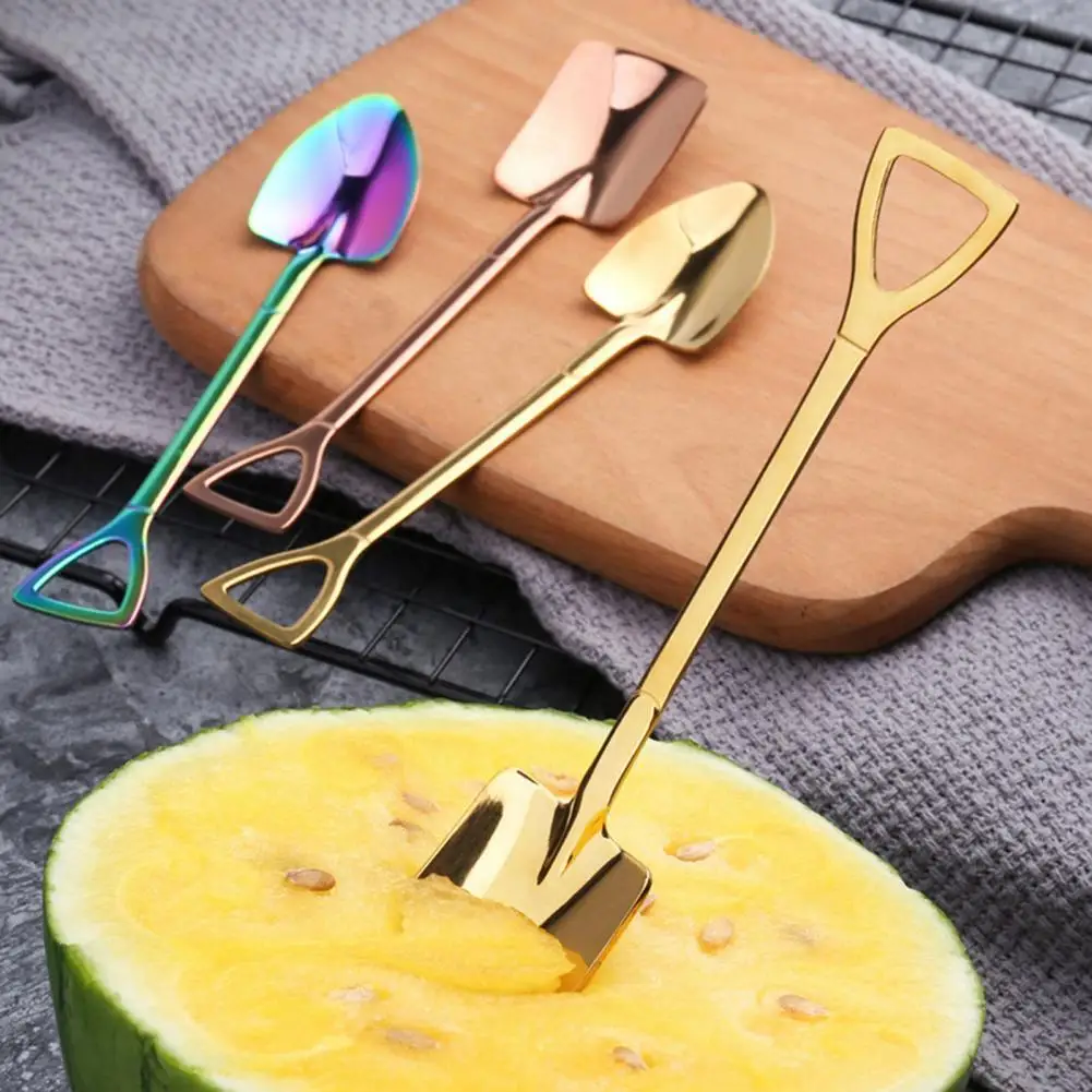 

2Pcs Shovel Spoon Cute Round Edge Multi-function Novelty Stainless Steel Ice Cream Dessert Spoon for Party
