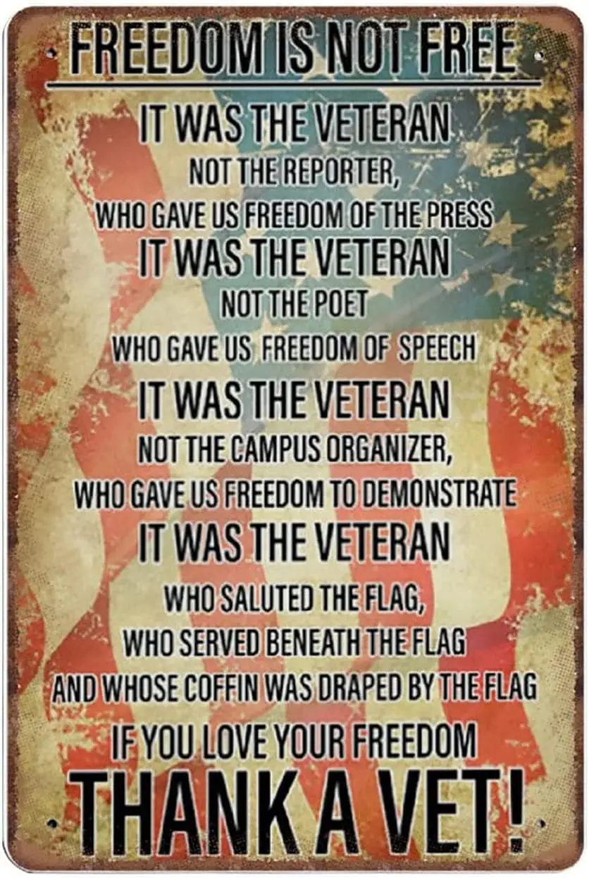 Плакат UOUDT Veterns Metl Sgn f You Love Your Freedom Thnk Vetern Retro Dy Decor Tn Plque For Grge Mn Cve Offce