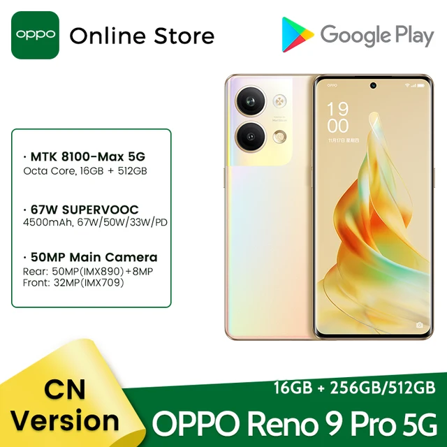 OPPO Reno 9 Pro 16GB 256GB 5G Mobile Phone MediaTek 8100 Max 6.7 120Hz AMOLED Screen 50MP Camera 4500mAh 67W Charger Smartphone 1