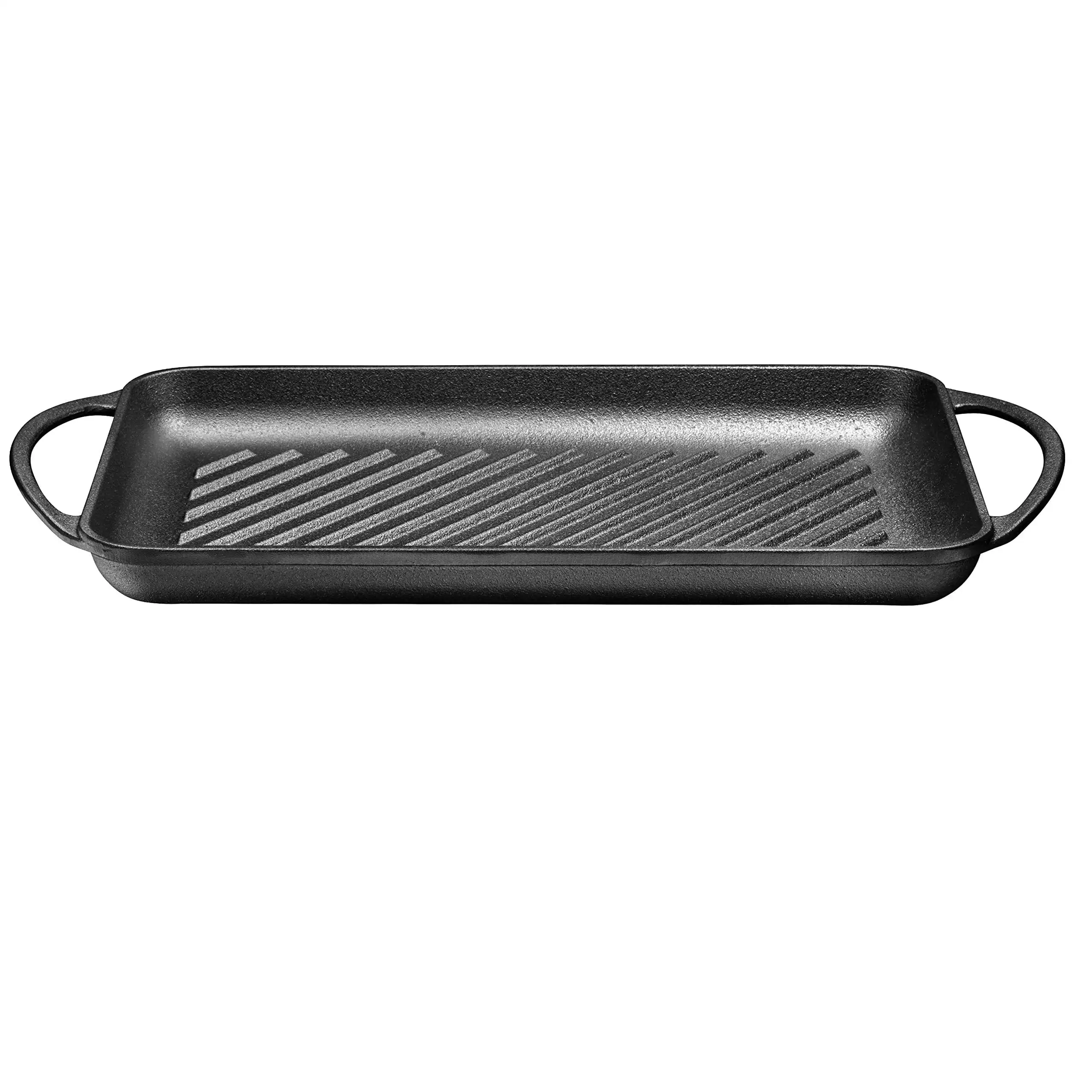 

Pre-Seasoned Cast-Iron Rectangular Grill Pan w/Raised Seared Lines, Non-Stick Pan for Stove , for Steak, Fish and BBQ, Chip Res