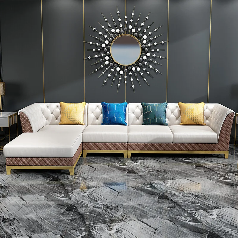 

Light luxury Nordic modern minimalist large and small apartment leather sofa living room furniture combination Hong Kong-style A